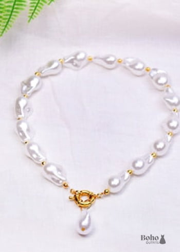 Boho Necklace, White Peal Sea Shell